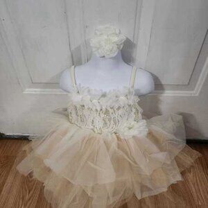 Elegant Ivory Ballet Tutu Dress with Matching Flower Hairpiece